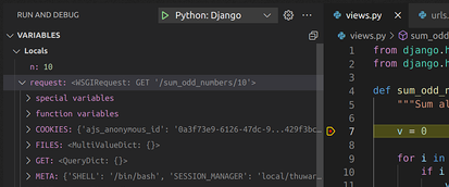 Inspect variables in debugger in VS code